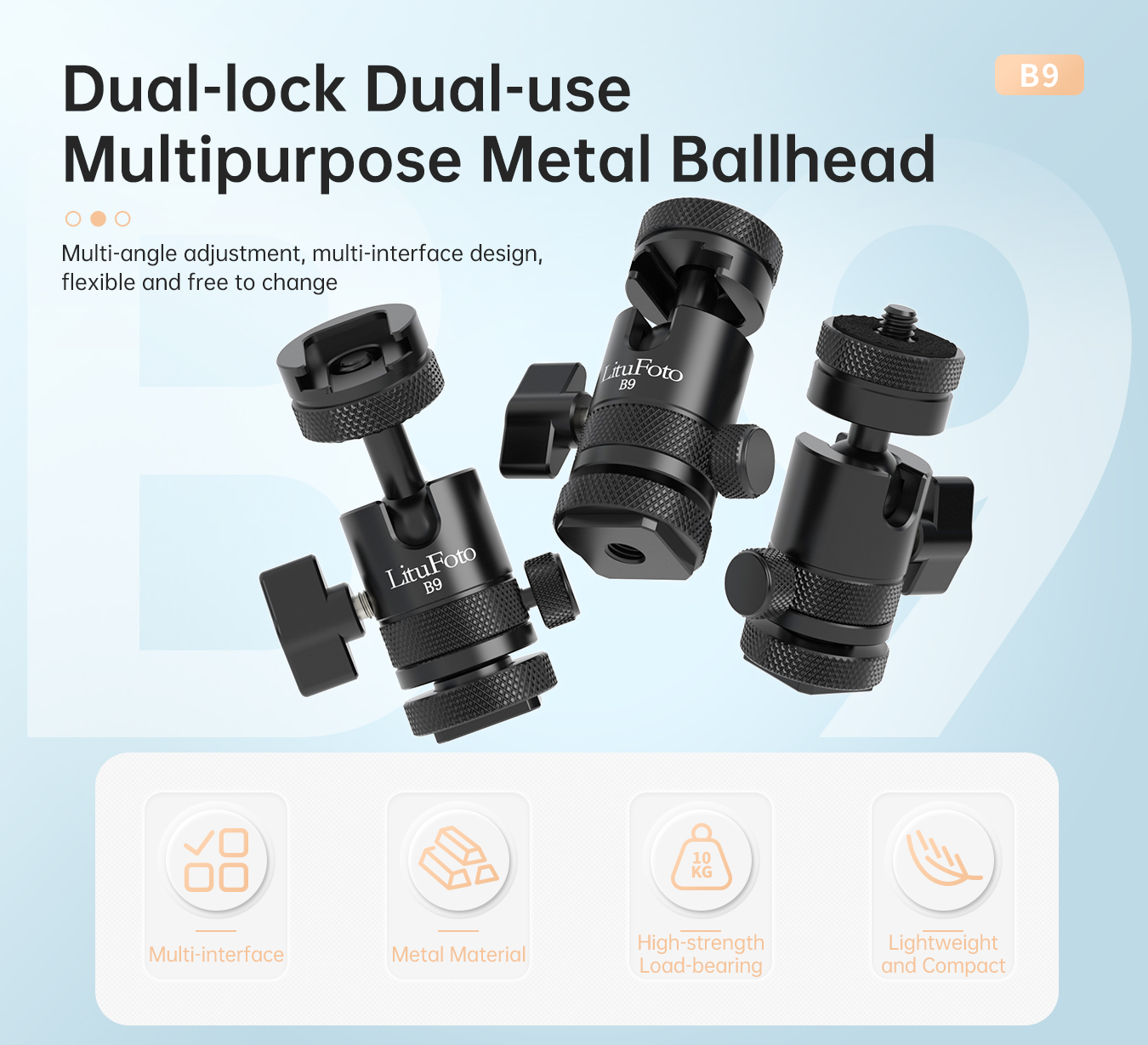 Dual-lock Dual-use Multipurpose Metal ballhead B9