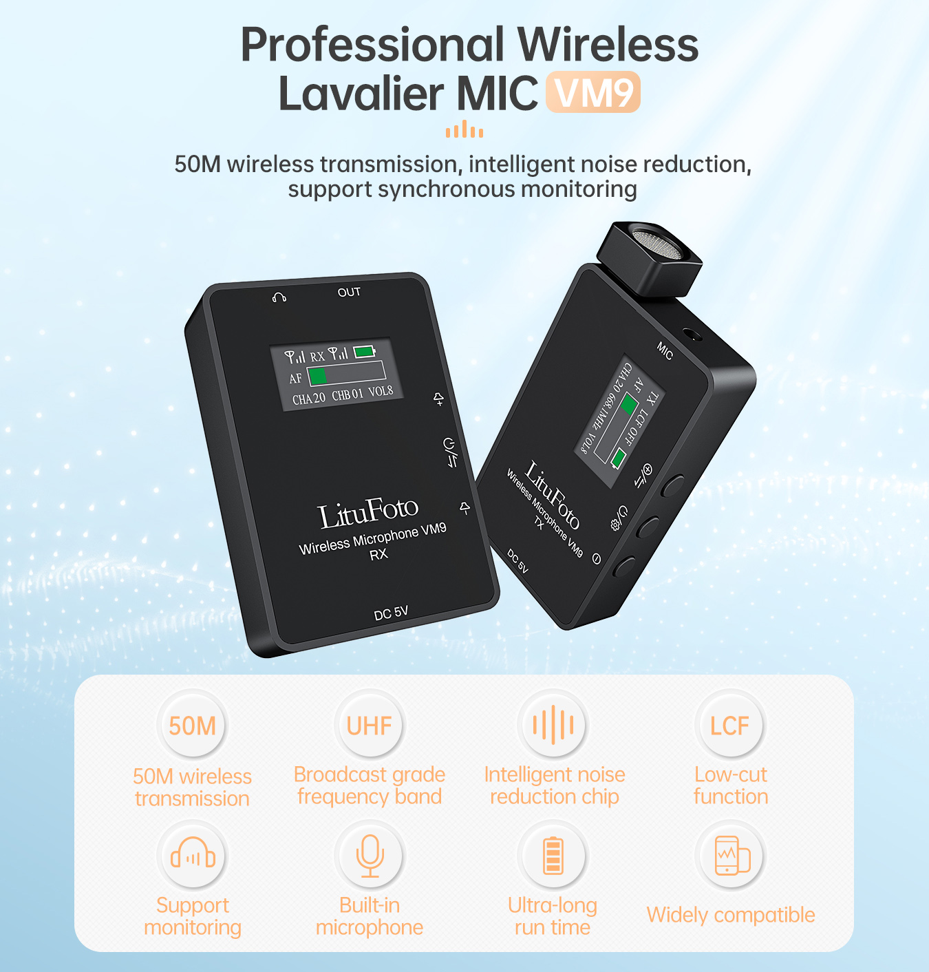 Wireless Lavalier Monitor Microphone VM9