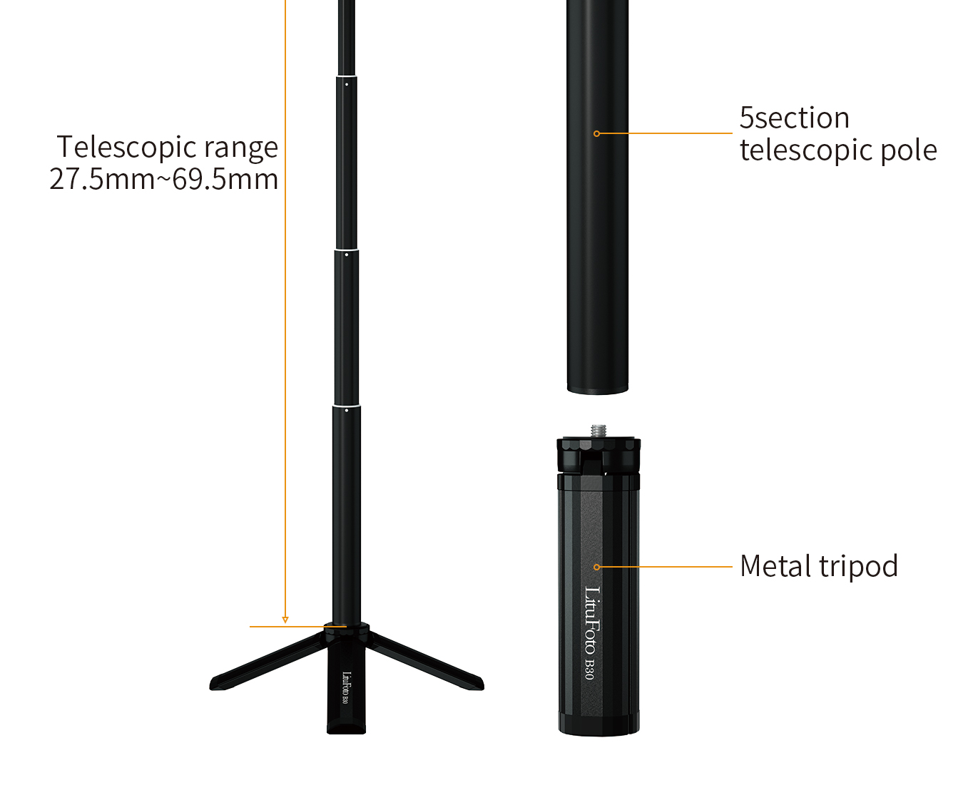 Tripod five-section telescopic pole B42