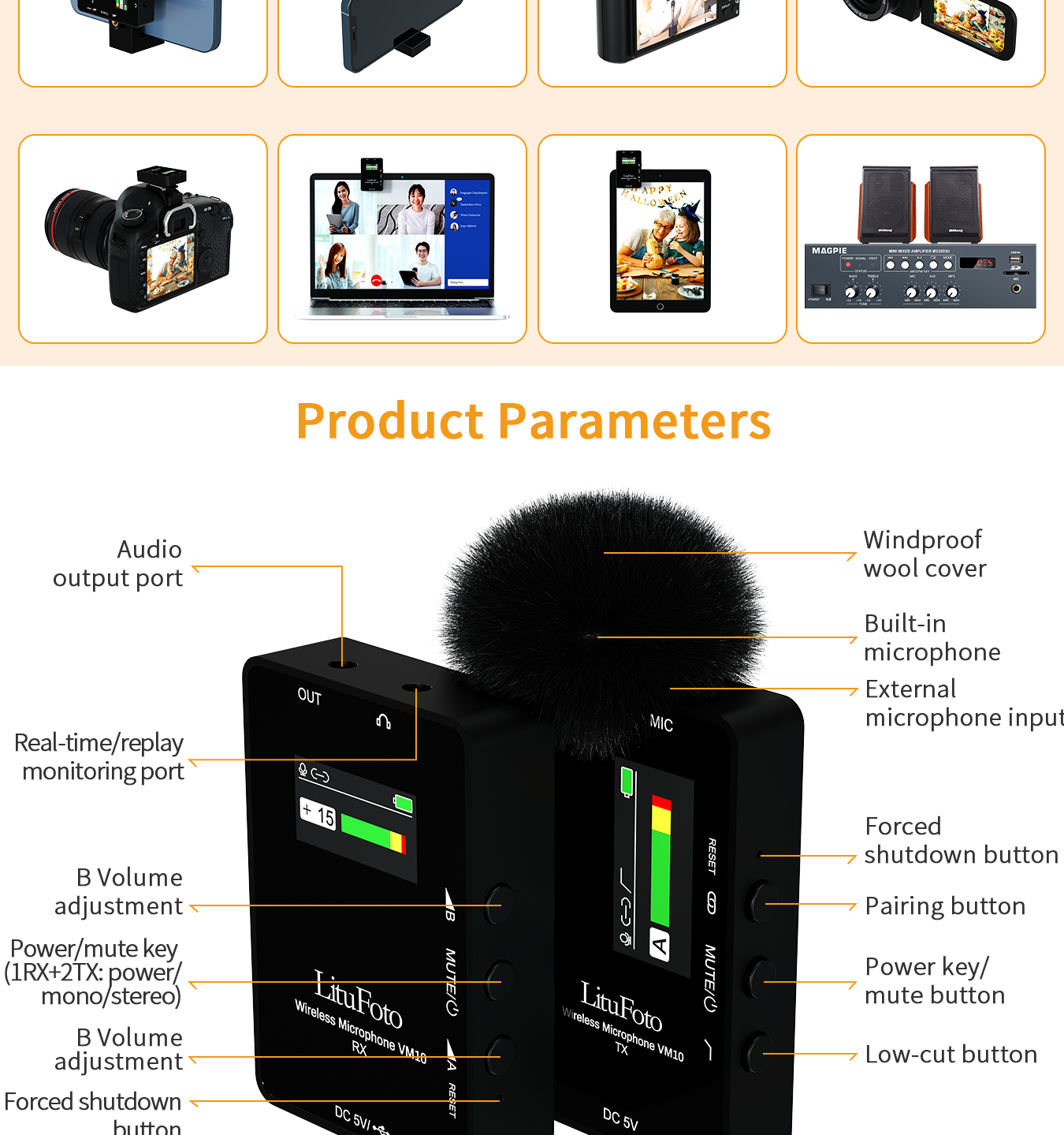 Wireless Lavalier Monitor Microphone VM10