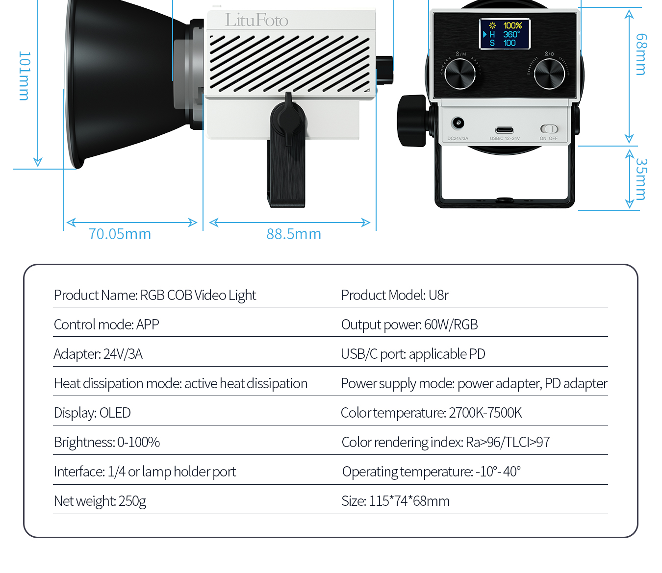 RGB COB Photographic Video Light U8r