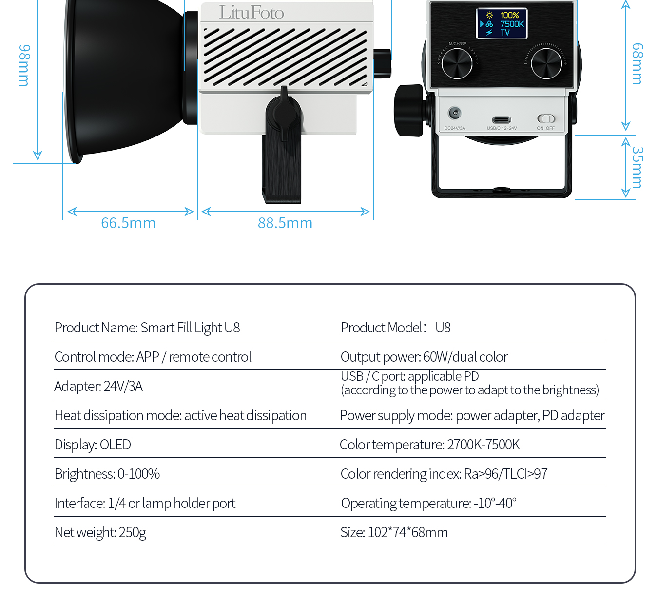 COB Photographic Video Light U8