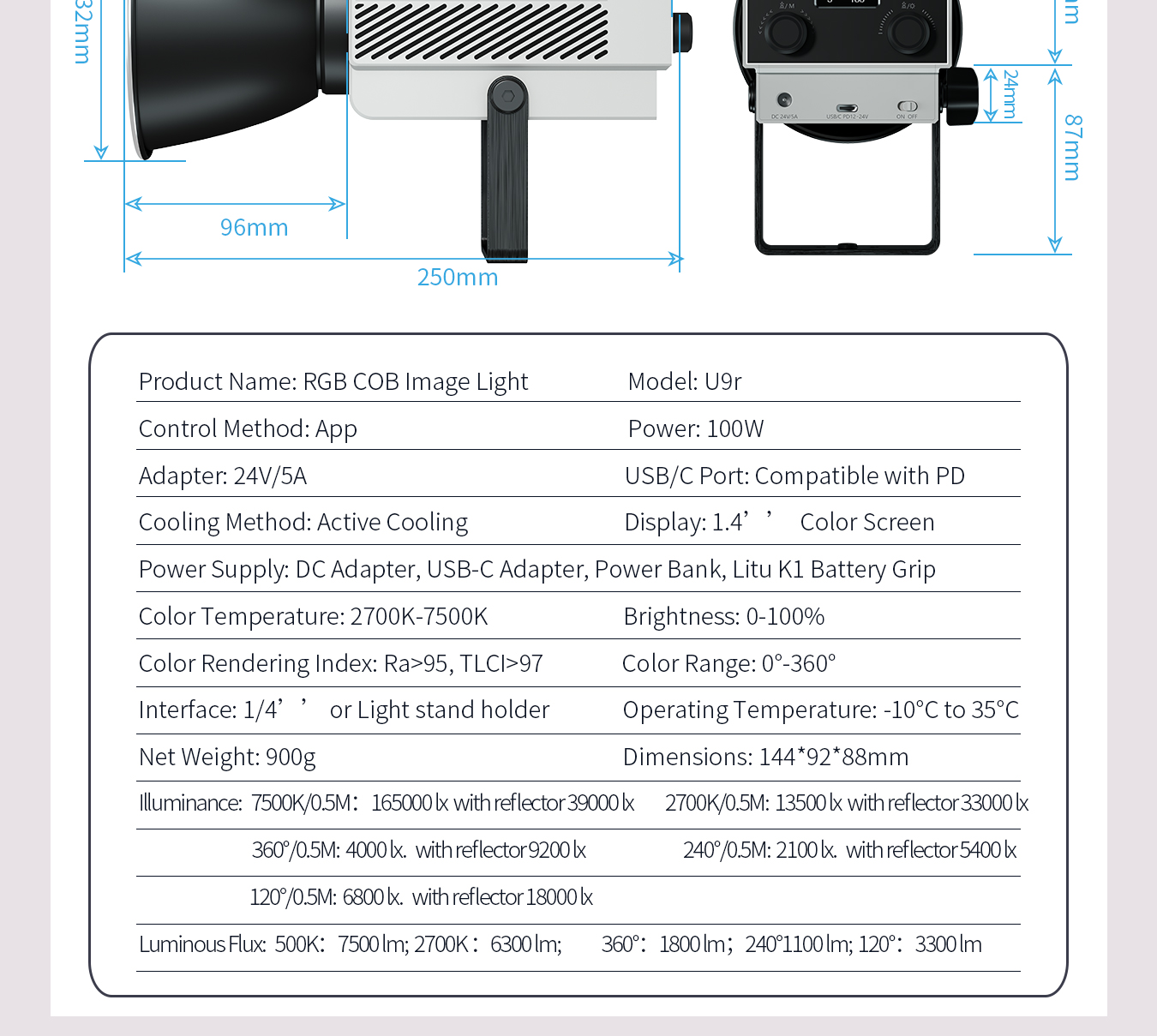 RGB Built-in Battery Fill Light U9r